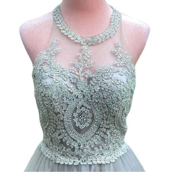 MAY QUEEN COUTURE DRESS PROM HOMECOMING WEDDING FORMAL SEQUIN STRAPPY SILVER 8 - Picture 9 of 12